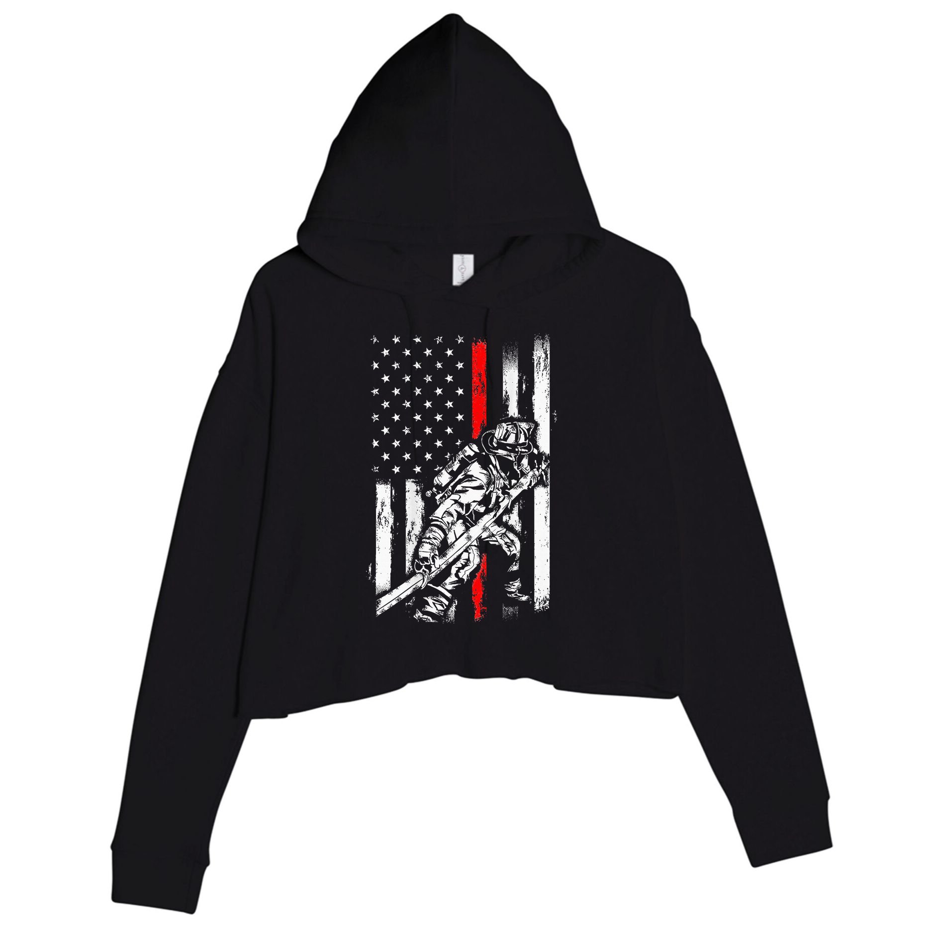 Firefighter Red Us Patriotic Funny Fireman American Flag Crop Fleece Hoodie