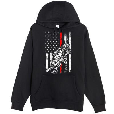 Firefighter Red Us Patriotic Funny Fireman American Flag Premium Pullover Hoodie