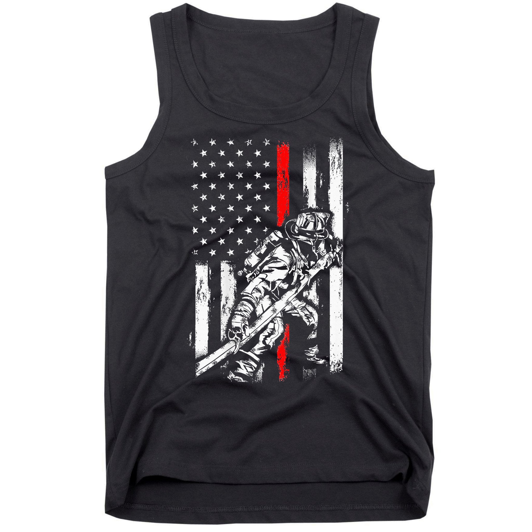 Firefighter Red Us Patriotic Funny Fireman American Flag Tank Top