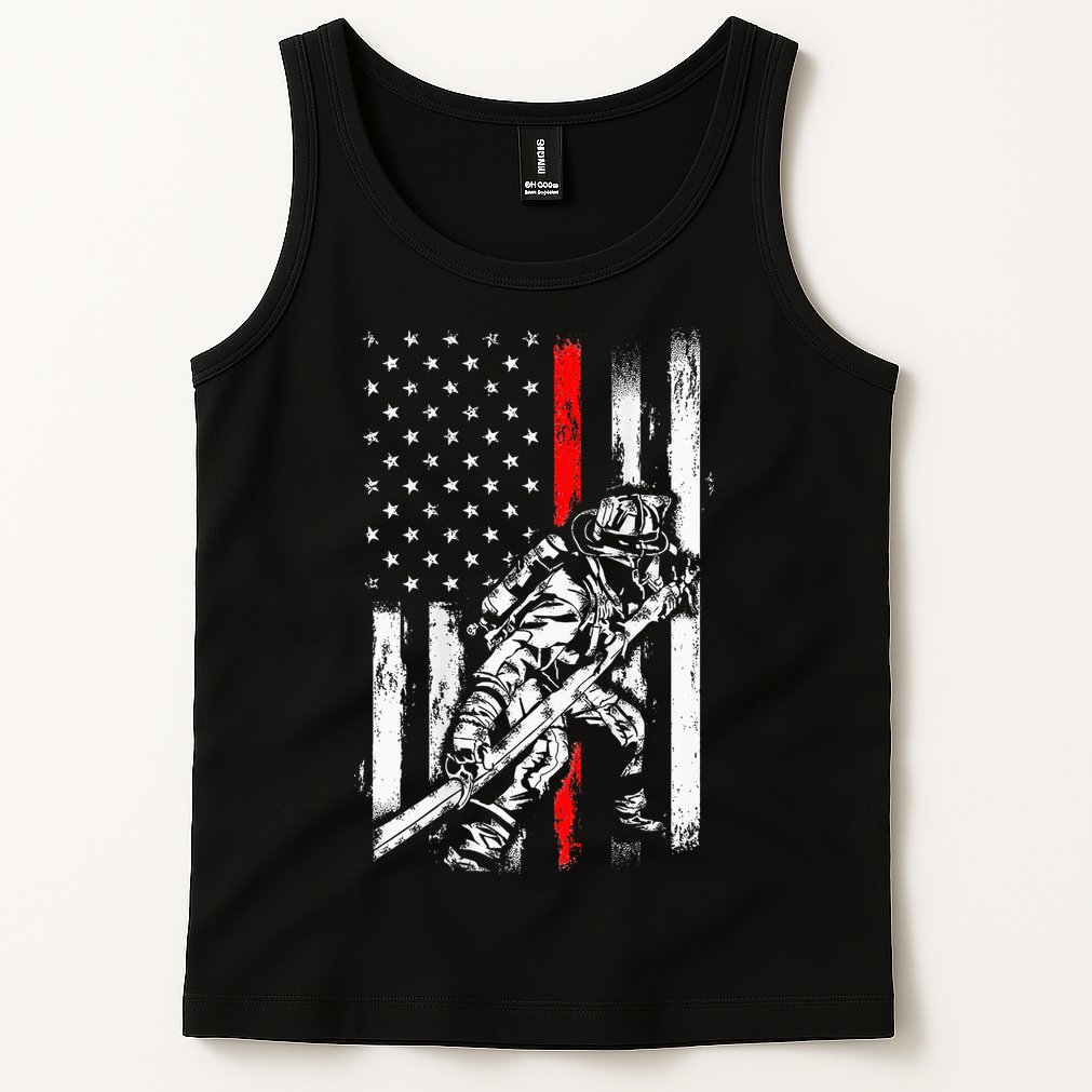 Firefighter Red Us Patriotic Funny Fireman American Flag Tank Top