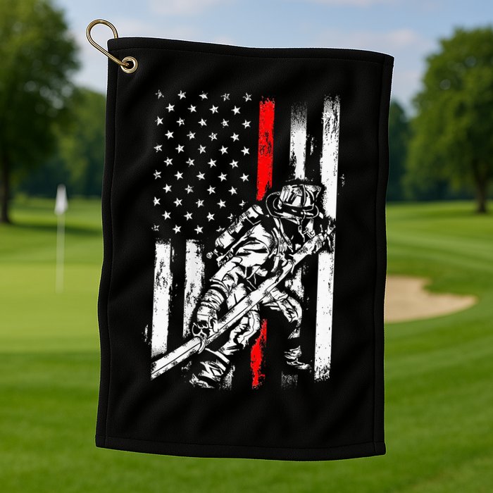 Firefighter Red Us Patriotic Funny Fireman American Flag Golf Towel