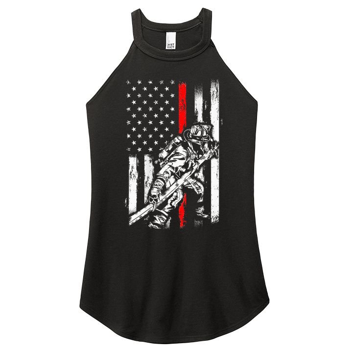 Firefighter Red Us Patriotic Funny Fireman American Flag Women's Perfect Tri Rocker Tank