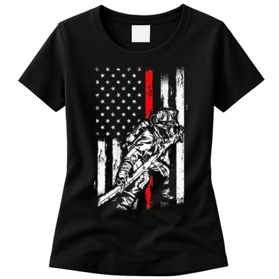 Firefighter Red Us Patriotic Funny Fireman American Flag Womens T-Shirt