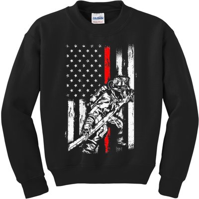 Firefighter Red Us Patriotic Funny Fireman American Flag Kids Sweatshirt