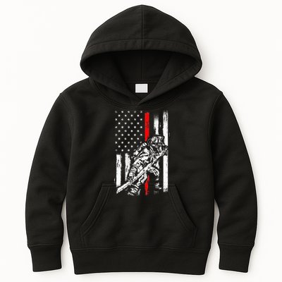 Firefighter Red Us Patriotic Funny Fireman American Flag Kids Hoodie