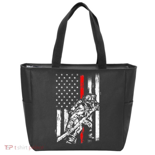 Firefighter Red Us Patriotic Funny Fireman American Flag Zip Tote Bag
