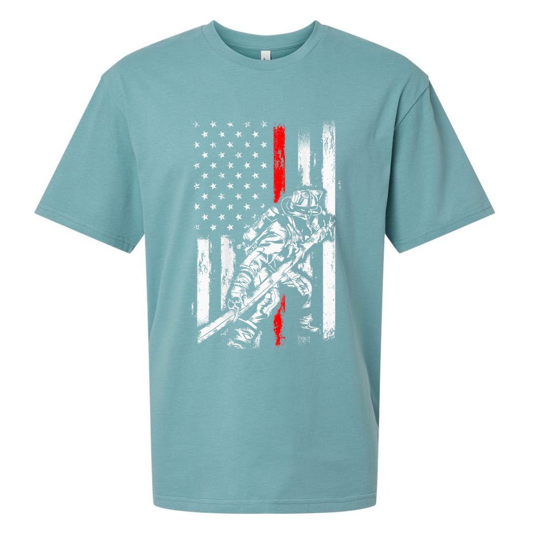 Firefighter Red Us Patriotic Funny Fireman American Flag Sueded Cloud Jersey T-Shirt