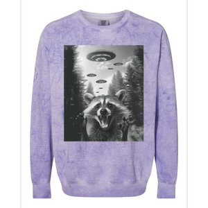 Funny Raccoon UFO Alien Invasion Colorblast Crewneck Sweatshirt