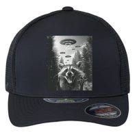 Funny Raccoon UFO Alien Invasion Flexfit Unipanel Trucker Cap