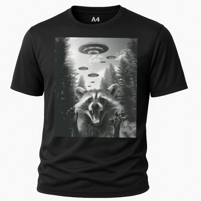 Funny Raccoon UFO Alien Invasion Cooling Performance Crew T-Shirt