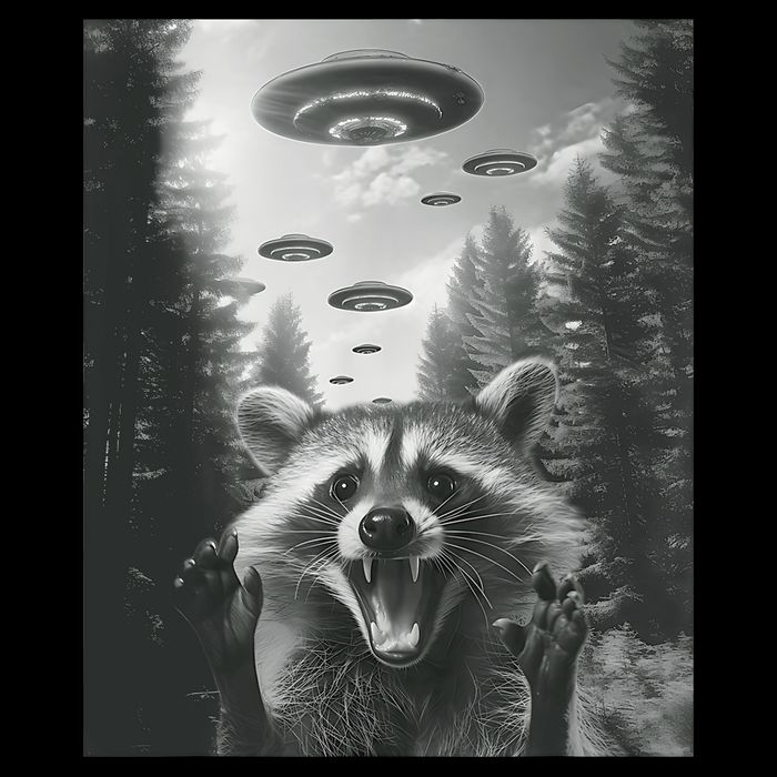 Funny Raccoon UFO Alien Invasion Cooling Performance Crew T-Shirt