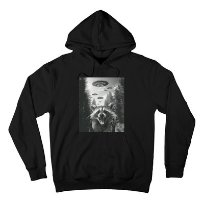 Funny Raccoon UFO Alien Invasion Hoodie