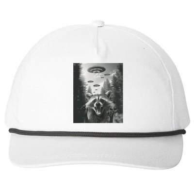 Funny Raccoon UFO Alien Invasion Snapback Five-Panel Rope Hat