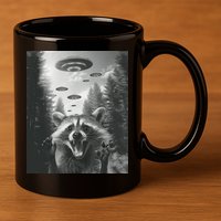 Funny Raccoon UFO Alien Invasion 11oz C Handle Ceramic Mug