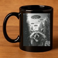 Funny Raccoon UFO Alien Invasion 11oz C Handle Ceramic Mug