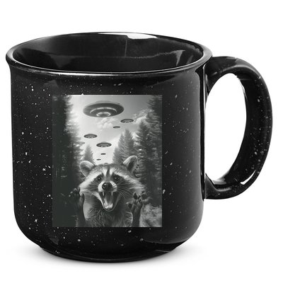 Funny Raccoon UFO Alien Invasion 15oz Campfire Ceramic Mug