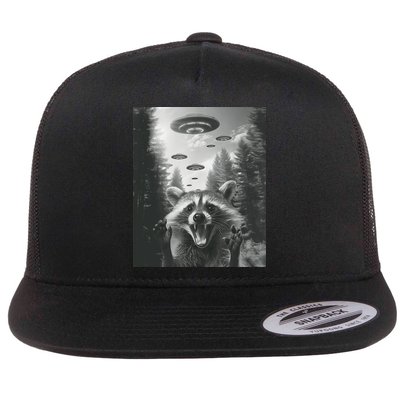 Funny Raccoon UFO Alien Invasion Flatbill Hat