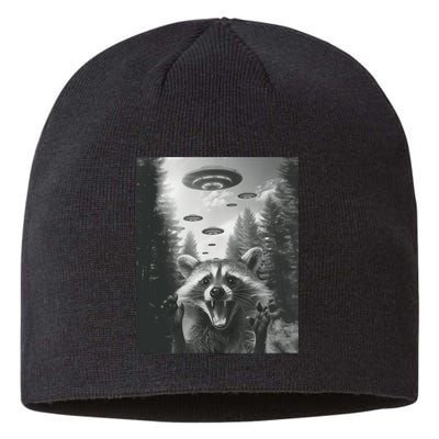 Funny Raccoon UFO Alien Invasion Sustainable Beanie