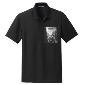 Funny Raccoon UFO Alien Invasion Dry Zone Grid Polo