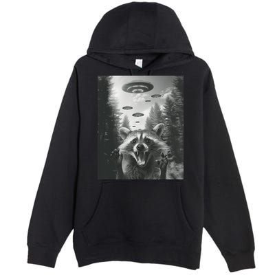 Funny Raccoon UFO Alien Invasion Premium Pullover Hoodie