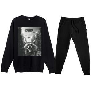 Funny Raccoon UFO Alien Invasion Premium Crewneck Sweatsuit Set