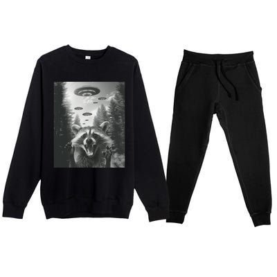 Funny Raccoon UFO Alien Invasion Premium Crewneck Sweatsuit Set