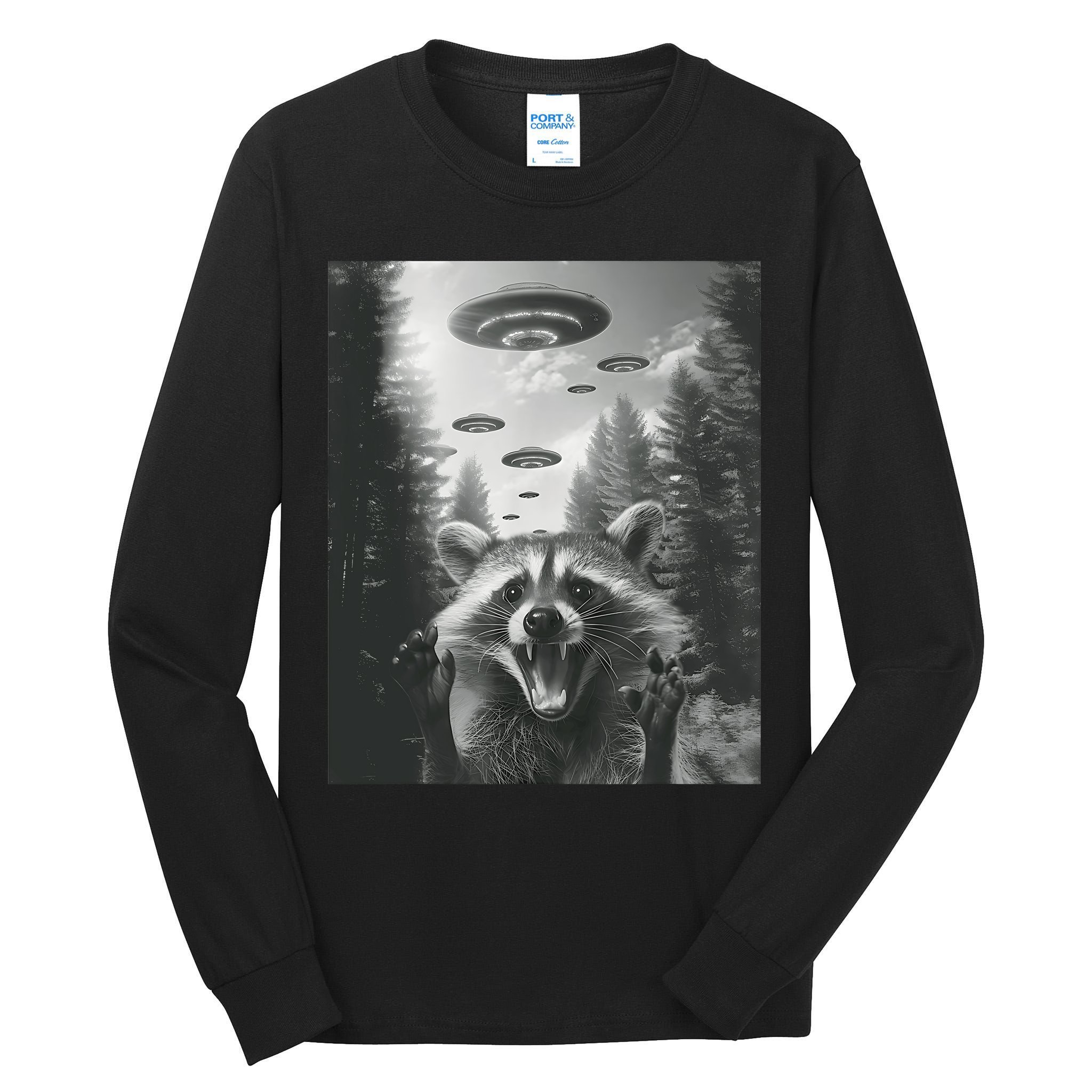 Funny Raccoon UFO Alien Invasion Tall Long Sleeve T-Shirt