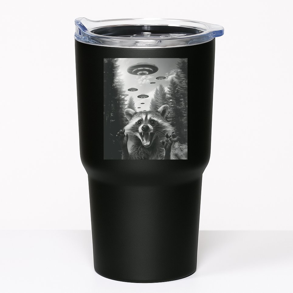 Funny Raccoon UFO Alien Invasion Tumbler