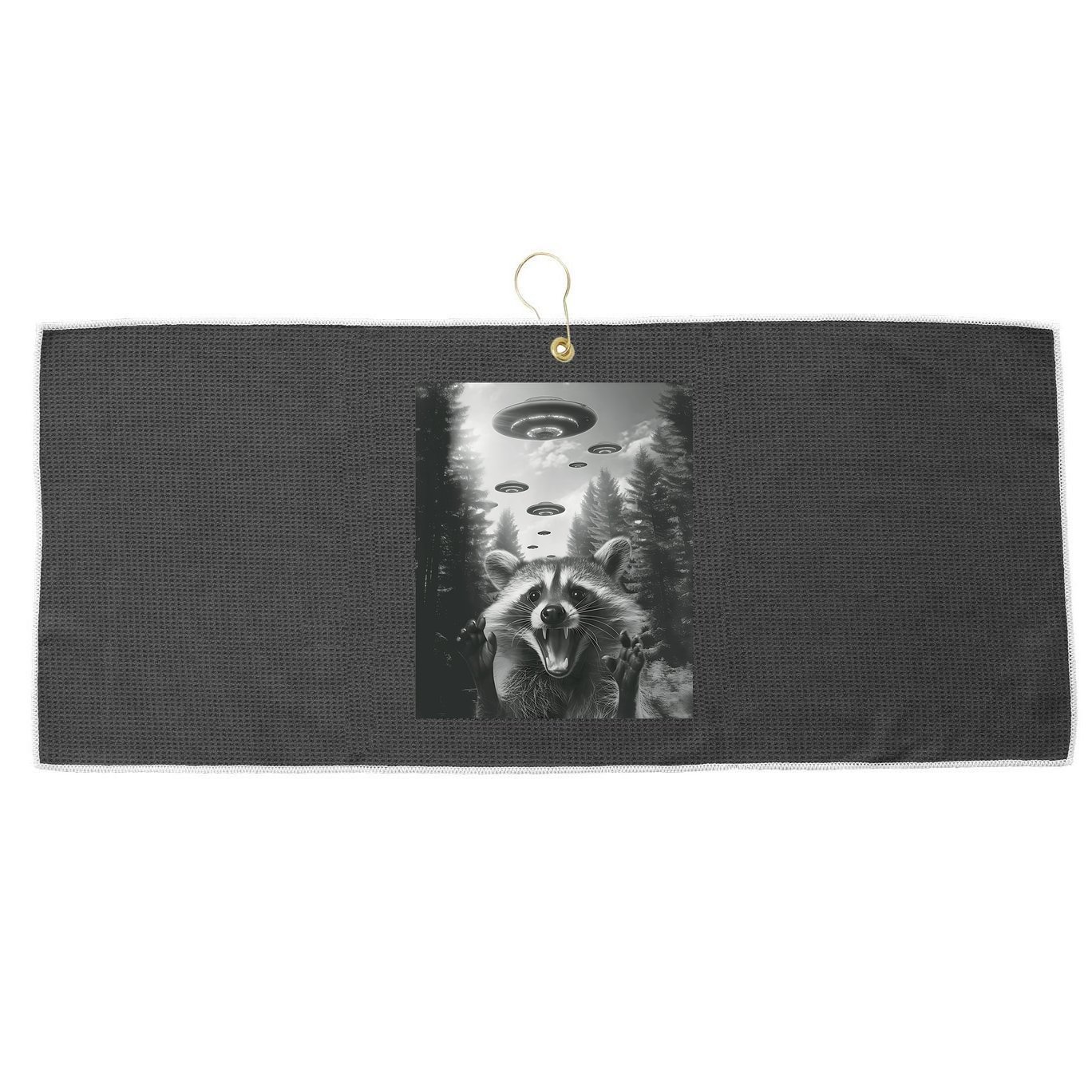 Funny Raccoon UFO Alien Invasion Large Microfiber Waffle Golf Towel