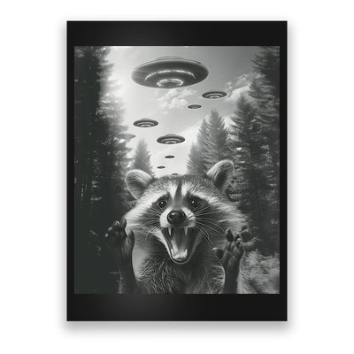 Funny Raccoon UFO Alien Invasion Poster