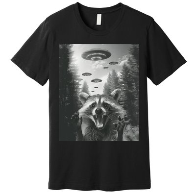 Funny Raccoon UFO Alien Invasion Premium T-Shirt