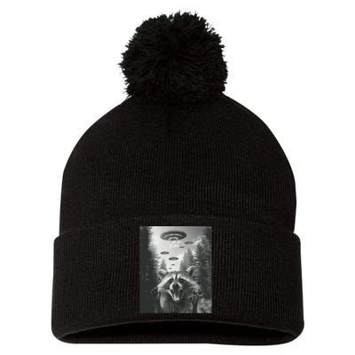 Funny Raccoon UFO Alien Invasion Pom Pom 12in Knit Beanie