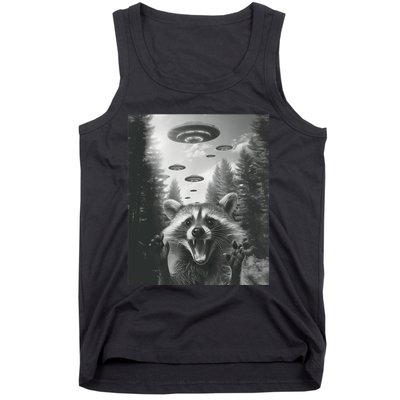 Funny Raccoon UFO Alien Invasion Tank Top