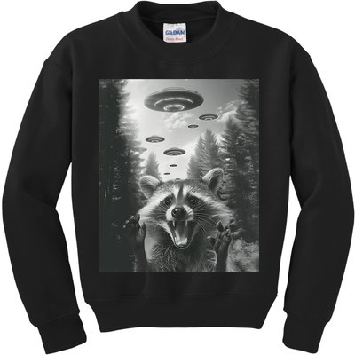 Funny Raccoon UFO Alien Invasion Kids Sweatshirt