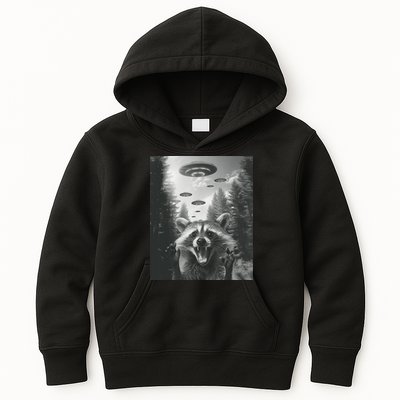 Funny Raccoon UFO Alien Invasion Kids Hoodie