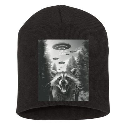 Funny Raccoon UFO Alien Invasion Short Acrylic Beanie