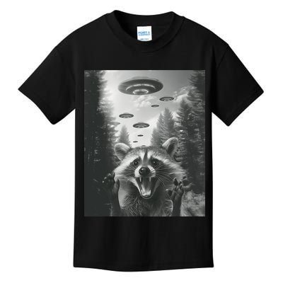 Funny Raccoon UFO Alien Invasion Kids T-Shirt