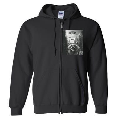 Funny Raccoon UFO Alien Invasion Full Zip Hoodie