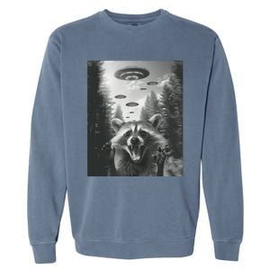 Funny Raccoon UFO Alien Invasion Garment-Dyed Sweatshirt