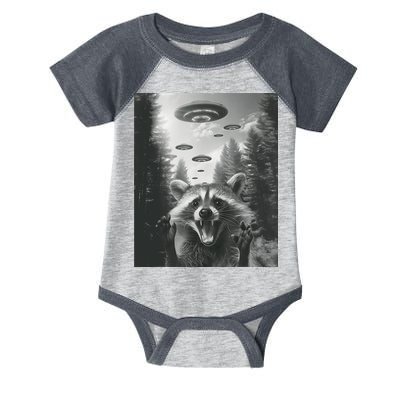Funny Raccoon UFO Alien Invasion Infant Baby Jersey Bodysuit