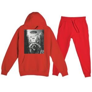 Funny Raccoon UFO Alien Invasion Premium Hooded Sweatsuit Set