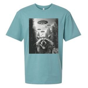 Funny Raccoon UFO Alien Invasion Sueded Cloud Jersey T-Shirt