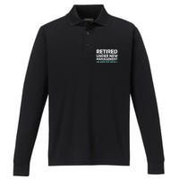 Funny Retired Under New Management Retirement Dad Performance Long Sleeve Polo