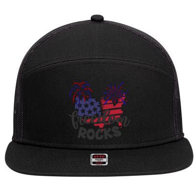 Freedom Rocks Usa Flag And Fireworks Cool Gift 7 Panel Mesh Trucker Snapback Hat