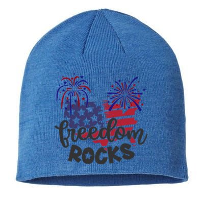 Freedom Rocks Usa Flag And Fireworks Cool Gift Sustainable Beanie