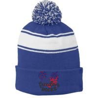 Freedom Rocks Usa Flag And Fireworks Cool Gift Stripe Pom Pom Beanie