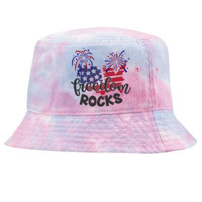 Freedom Rocks Usa Flag And Fireworks Cool Gift Tie-Dyed Bucket Hat