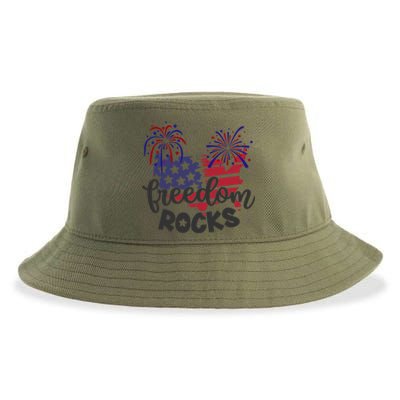 Freedom Rocks Usa Flag And Fireworks Cool Gift Sustainable Bucket Hat