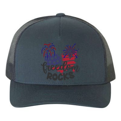 Freedom Rocks Usa Flag And Fireworks Cool Gift Yupoong Adult 5-Panel Trucker Hat