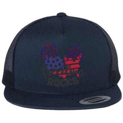 Freedom Rocks Usa Flag And Fireworks Cool Gift Flat Bill Trucker Hat